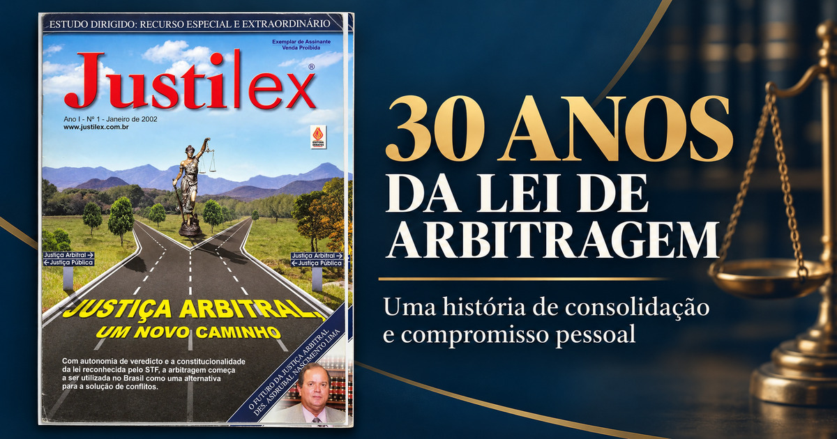 Capa da edição inaugural da revista Justilex no especial dos 30 anos da Lei de Arbitragem